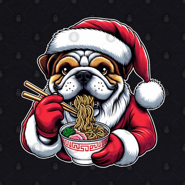 Bulldog as Santa eating Ramen on Christmas by cowyark rubbark